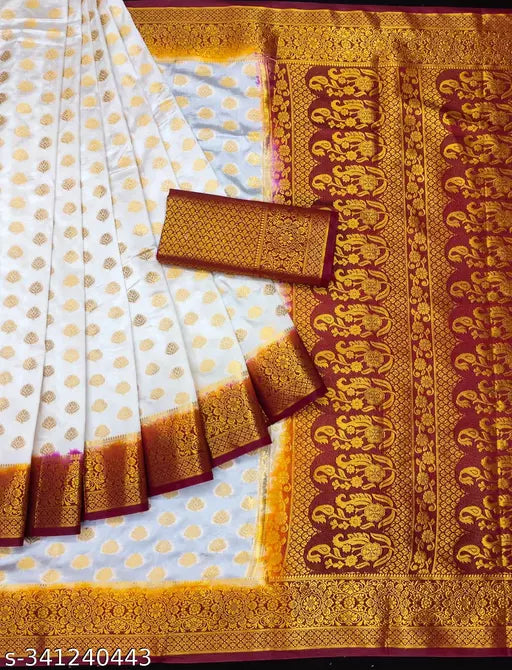 Morpich Fashion   Nylon Banarasi Silk Same Border Saree
