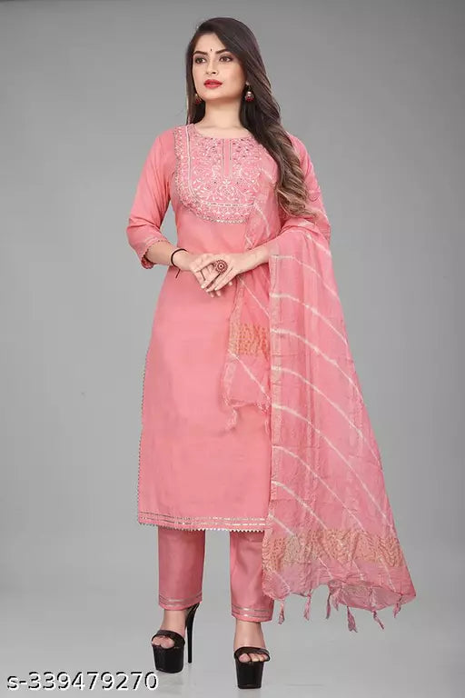 Elegant Women's Pink Kurta Set with Pant  Dupatta  and Stylish Kurti Top: Perfect for Ladies' Dressing with Unique Pajama Design