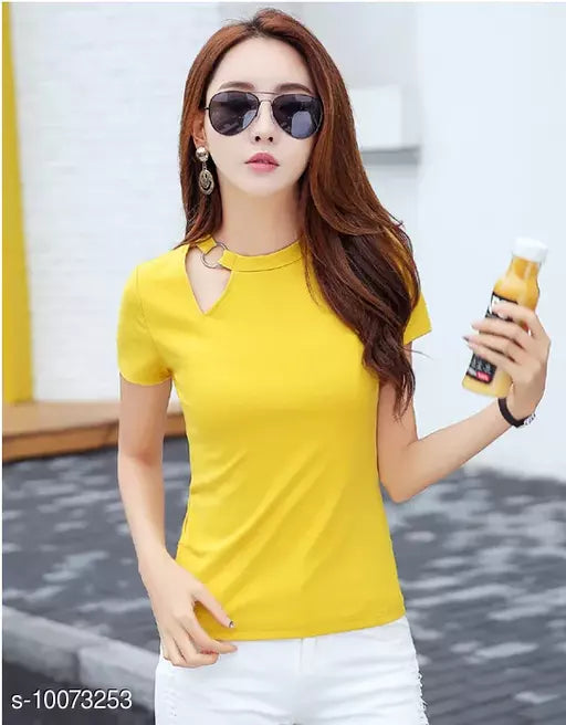 Vivient Women Mustured Plain Janny Cut T-shirt