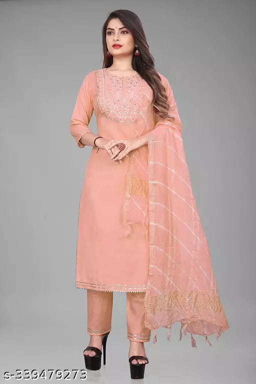 Elegant Women's Orange Kurta Set with Pant  Dupatta  and Stylish Kurti Top: Perfect for Ladies' Dressing with Unique Pajama Design