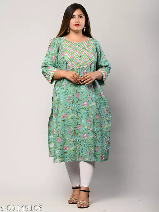 Swasti  Plus Size  Women Floral Print  Printed Pure Cotton Straight Kurta
