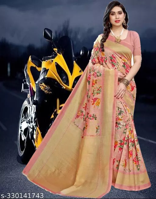 LIGHT WEIGHT SUPER DESIGNER ( KHAADI -COTTON BLEND MIX MATERIAL) SKIN FRIENDLY SAREE WITH UNSTICHED BLOUSE