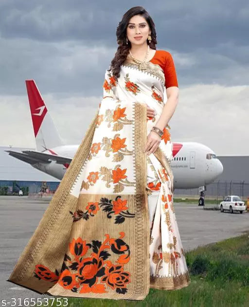 LIGHT WEIGHT FLORAL DESIGNER BEST PRICE ( KHAADI -ART SILK MIX MATERIAL) SKIN FRIENDLY SAREE WITH UNSTICHED BLOUSE