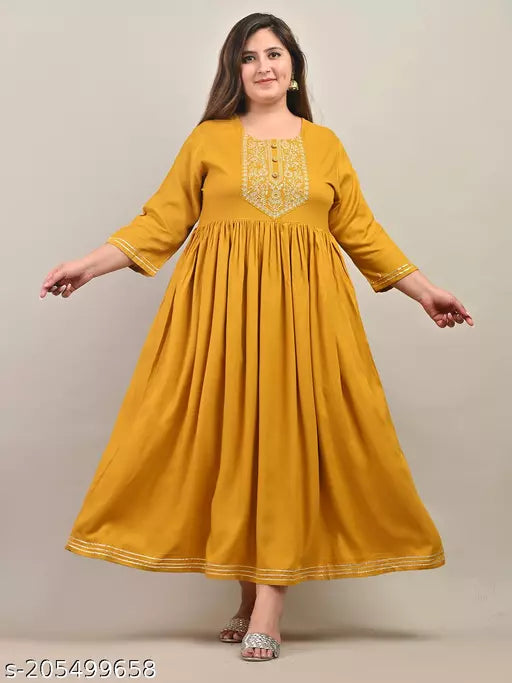 Swasti Plus Size Women Embroidered  Embellished  Solid Gown Kurta