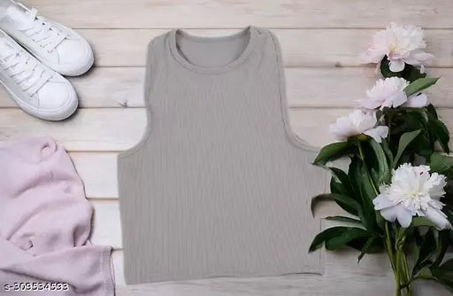 Women's Solid Cotton Rib Knit Crop Tank Top