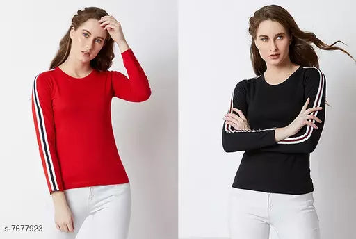 Vivient Women Red And Black Side Tap T-Shirts Combo