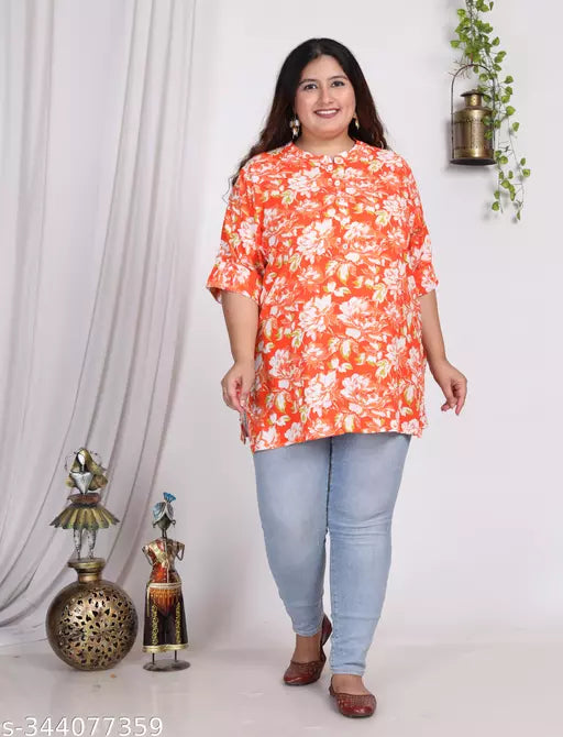 Plus Size-Women Floral Print  Printed Pure Cotton Straight Kurta