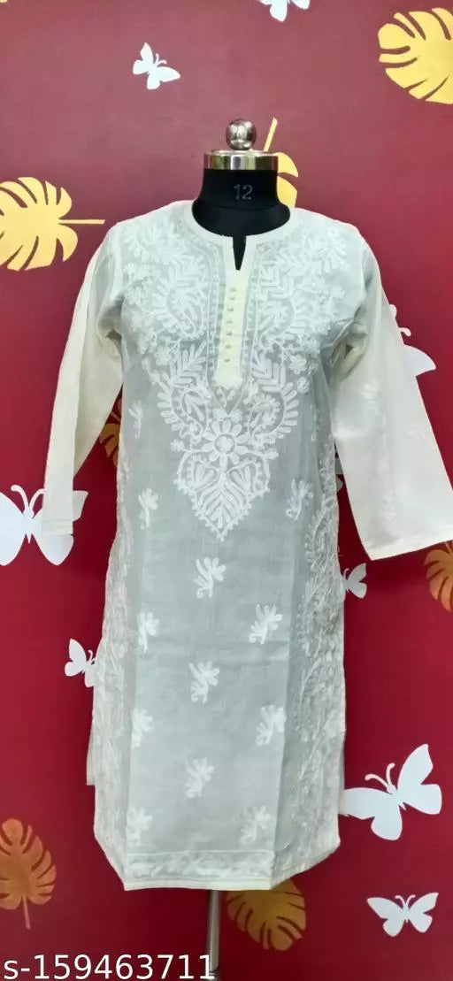 cotton fabric aari work chikankaari kurti