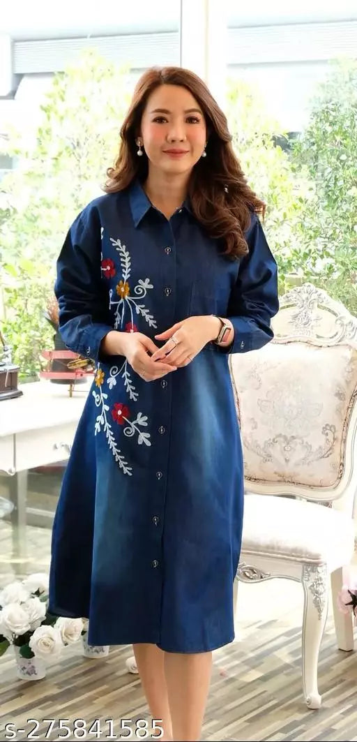Denim Shirt Collar Full Sleeve Dress