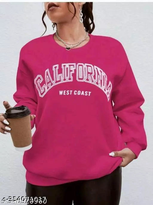 JKP COLLECTION   Unisex Full sleeves Latest Printed Fabric Fleece For Outdoor & Indoor Sweatshirt Color Rani