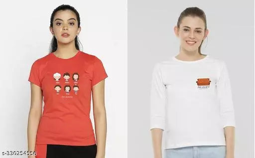 Vivient Women Red and White Friends Printed Top Combo