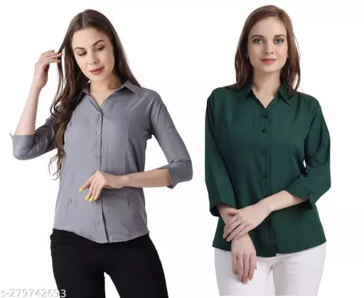 Women's Regular Fit Solid Spread Collar Casual Shirt (Pack of 2) combo
