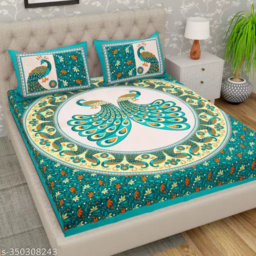 Jaipuri Pure Cotton Double Queen Bedsheet With 2 Pillow Covers