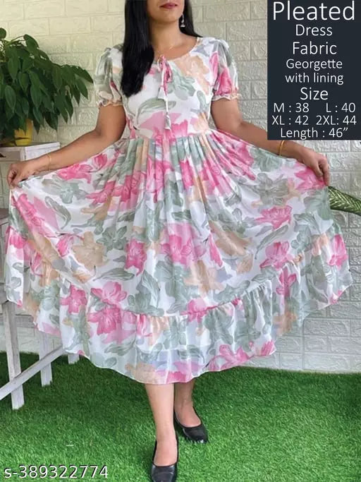 JKP COLLECTION Women & Girl Casual  Floral Print  Half Sleeve  Georgette Fabric New Dress In Color Pink