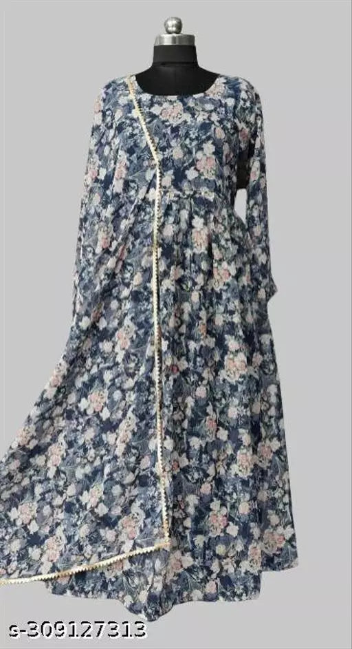 QVAZOR Stylish Fancy Trendy Printed Georgette Gown For Women For Party Wedding Festival Functions