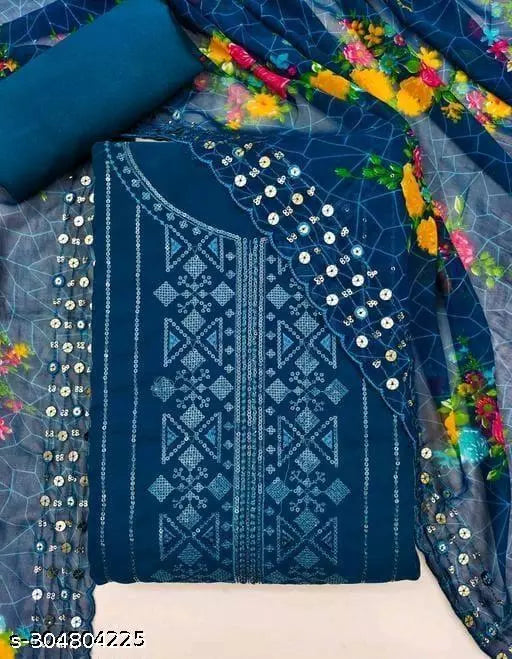 Women's NEW Unstiched fancy Georgette Multiwork Suits Sequence Embroidered Party Wear Best Of Salwar Suits & dress Materials Blue Colours