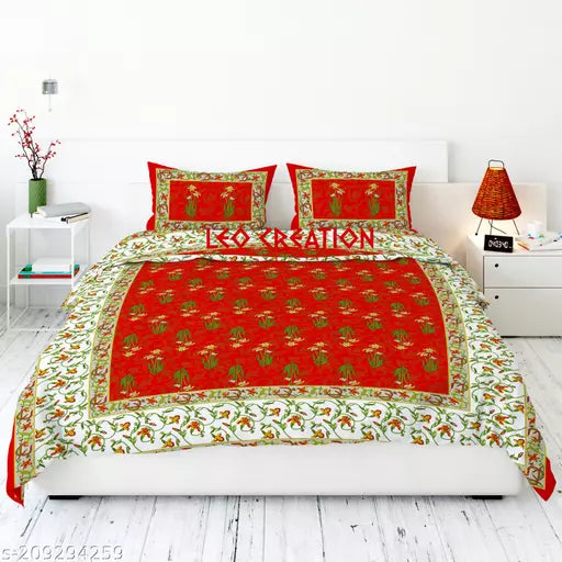 Jaipuri Pure Cotton Double Queen Bedsheet With 2 Pillow Covers