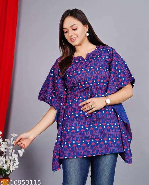 Stylish Rayon Printed Teal  women Kaftan Top