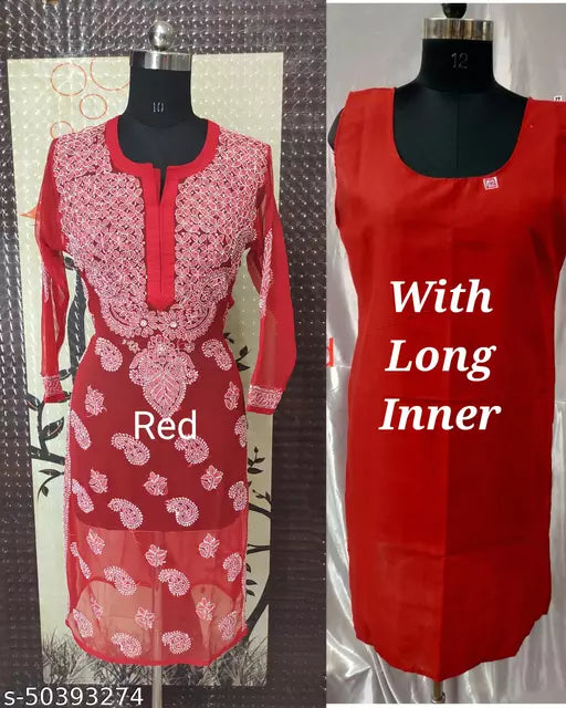Handwork Embroidere Chikankari Chiffon Makkhi Jall kurti .