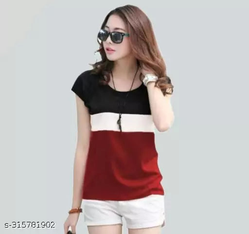 Women Color Block HALF Sleeve Designer Party wear T-shirts for women and Girls (Combo2)