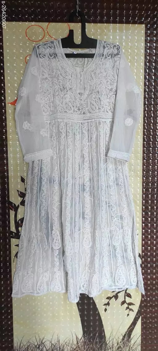 Handwork  Embroidered Chikankari Chiffon Anarkali kurti