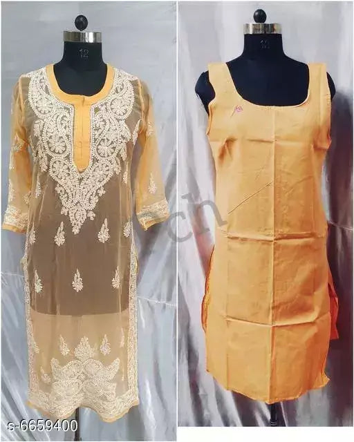 Handwork Embroidere Chikankari Chiffon 5Boota kurti With inner.