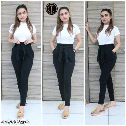 STYLISH DENIM KNOT PANT + KNITTED TOP COMBO