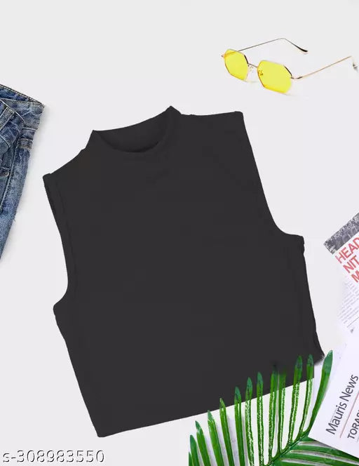 Women's Solid Cotton Rib Knit Crop Tank Top