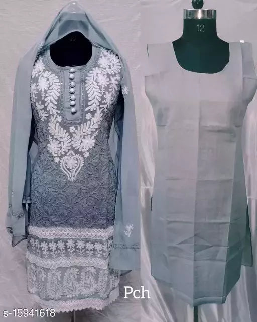 Aari sequence work georgette 40in kurti and  Inner with Dupatta.