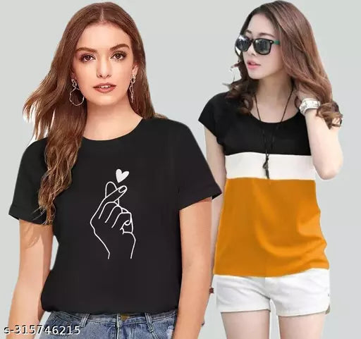 Winning Line Women Color Block Printed Half Sleeve Designer Party wear Top for women and Girls (combo of 2)
