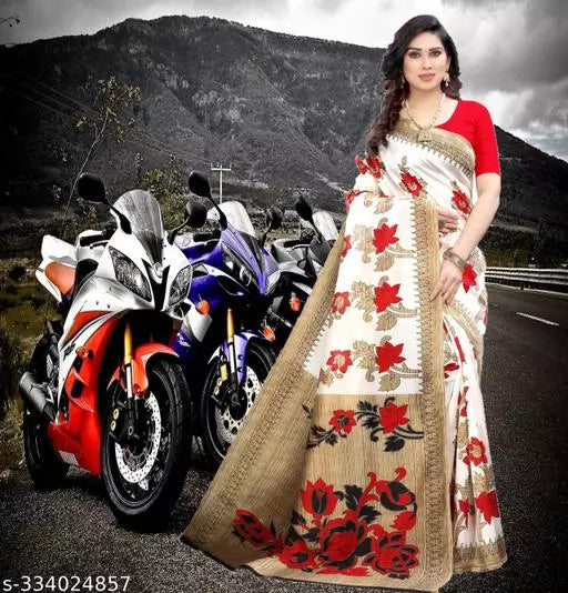 LIGHT WEIGHT BEAUTIFUL DESIGN COTTON BLEND -ART SILK MIX MATERIAL) SAREE WITH UNSTICHED BLOUSE