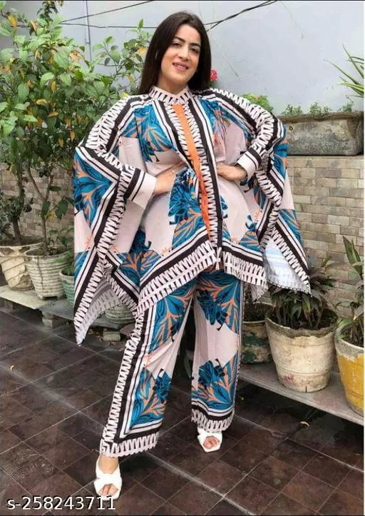 Kaftan Top With Wide Leg Pant Set| Co-Ord Set| Women Two Piece Set