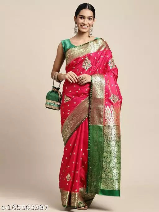 Banarasi Satin Silk Embroidery Saree With Heavy Pallu