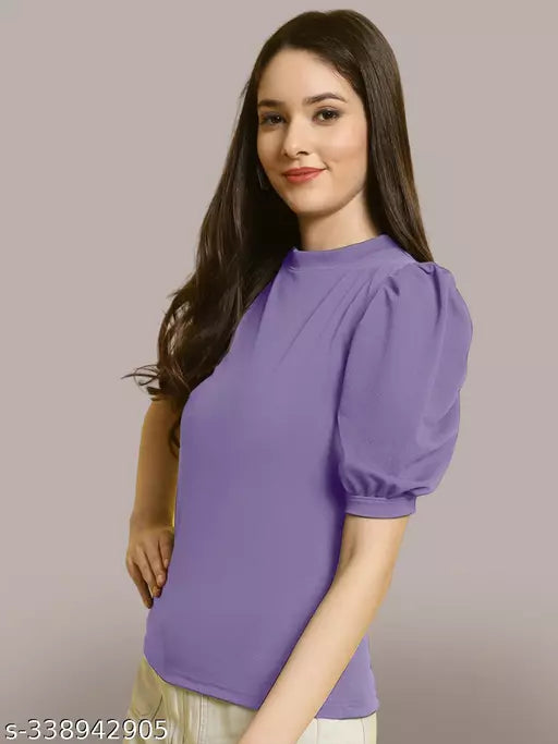Casual Regular Sleeves Solid Women Lavendar Top (Women Top | Women Tops | Top)