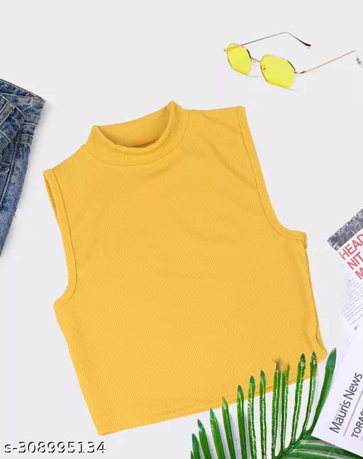 Women's Solid Cotton Rib Knit Crop Tank Top