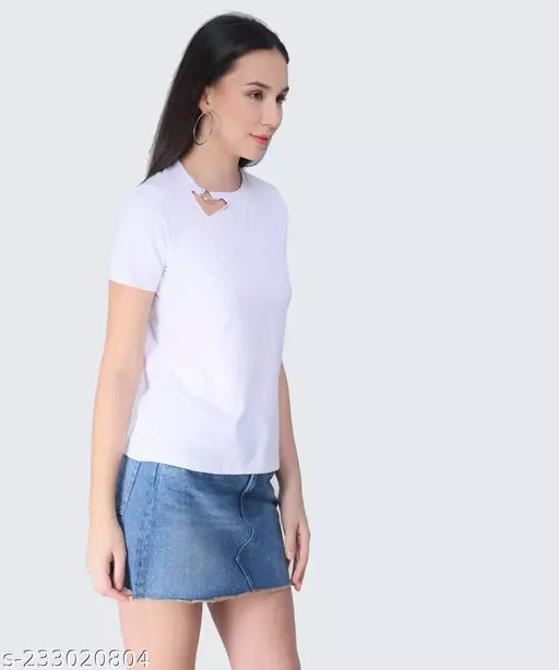 Vivient Women White Plain Janny Cut Top
