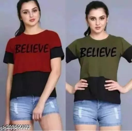Women Color Block HALF Sleeve Designer Party wear Top for women and Girls (combo of 2)