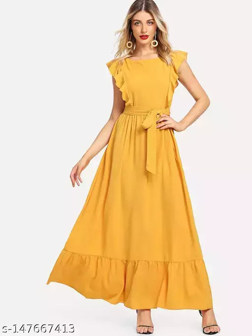 Vivient Mustard Plain Rayon Gown For Women