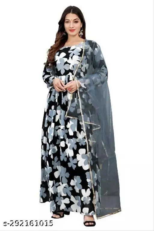 QVAZOR Stylish Fancy Trendy Printed Georgette Gown For Women For Party Wedding Festival Functions