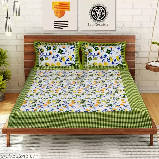 Double Pure Cotton Bedsheet With 2 Pillow Covers