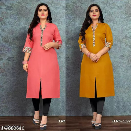 Women Cotton Front Slit Solid Kurti