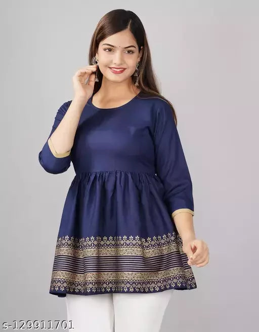Womens rayon printed top  trendy top  aline top  regular top  dailywear top  festival top  printed top