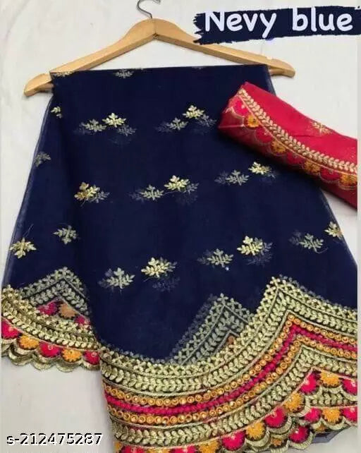 PUSHPA NEVY BLUE SUPER EMBROIDERY SAREE BY KRADDLE