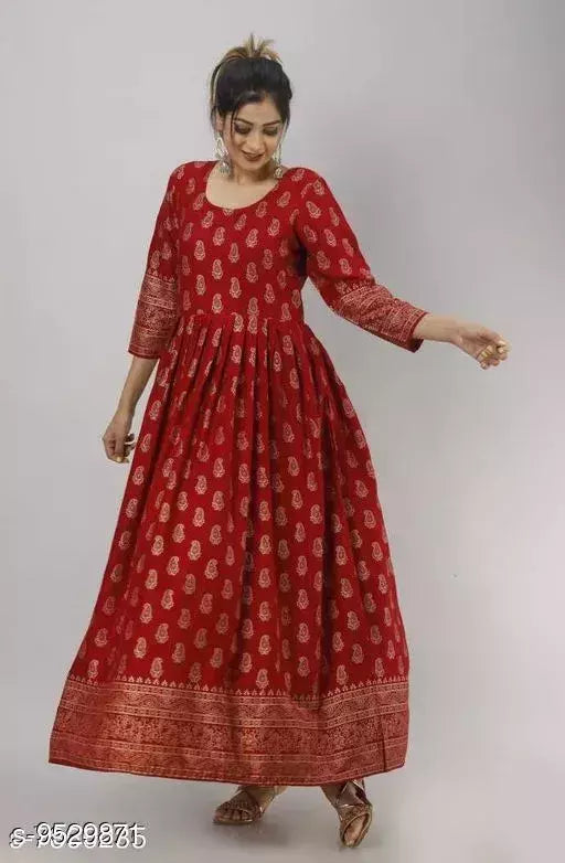 Women's Printed Rayon Long Anarkali Kurti