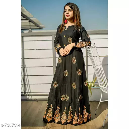 Women's Printed Rayon Long Anarkali Kurti
