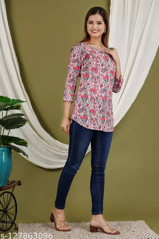Stylish Rayon Printed Black Croos  women Kaftan Top