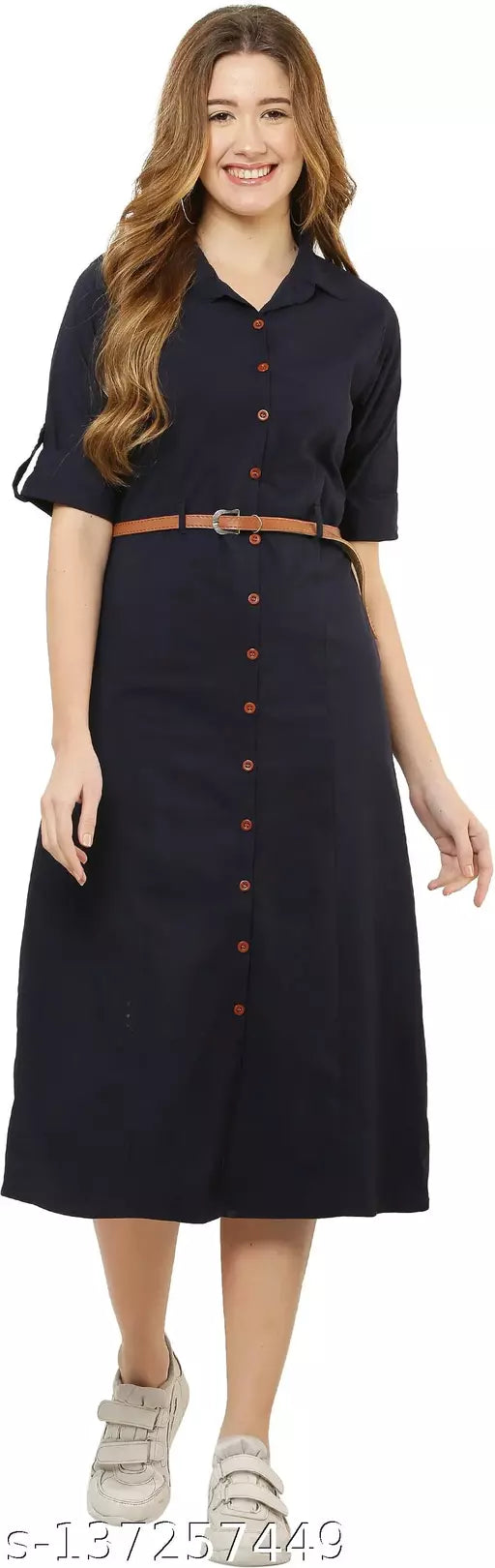 I.T FASHION Solid Women Collared Neck Blue T-Shirt () Dresses