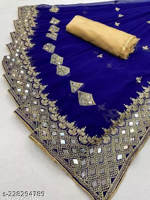 HEAVY KAJU DESIGN EMBROIDERY WORK WITH MIRROR SAREE BY KRADDLE