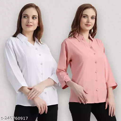 Trendy Women Regular Fit Solid Spread Collar Casual Shirt(Pack Of 2)