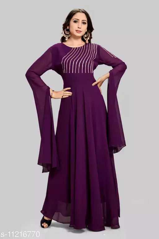 Women's Solid Georgette Long Anarkali Kurti